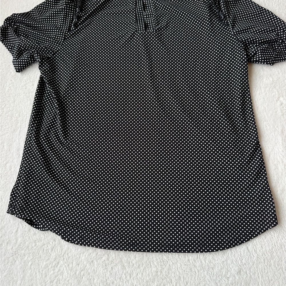 Adrianna Papell Polka Dot Blouse Size M Black Puff Sleeve Chic Top - Picture 12 of 15